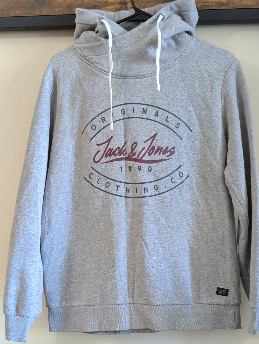 Jack & Jones Light Grey Pullover Hoodie with Maroon Logo